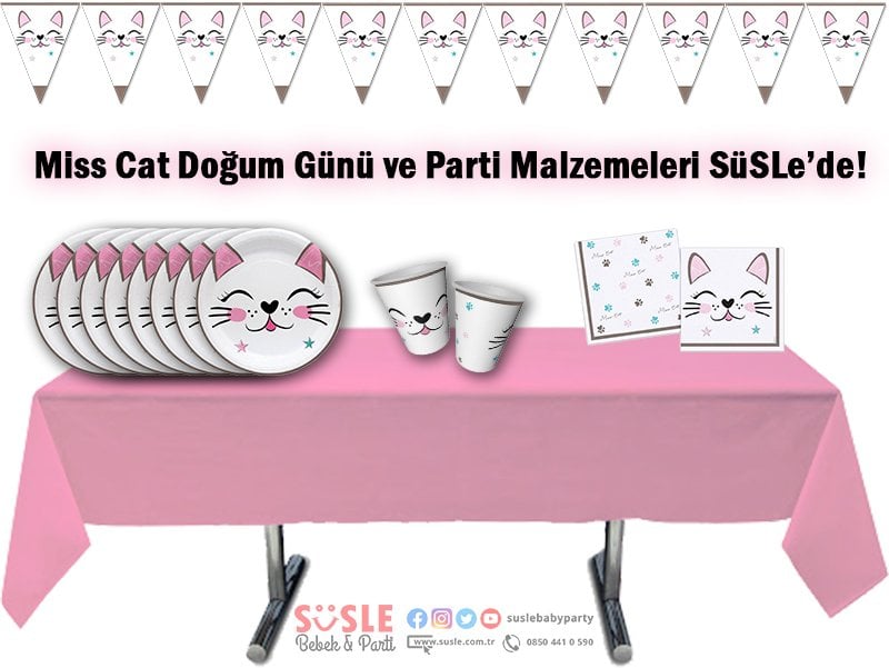 Miss Catt Temalı Doğum Günü Süsleri ve Parti Malzemeleri SüSLe'de