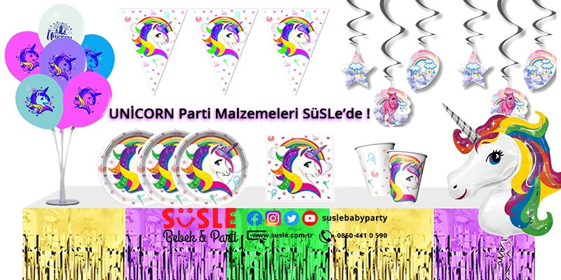 Unicorn Temalı Doğum Günü Parti Malzemeleri, SüSLe'de!