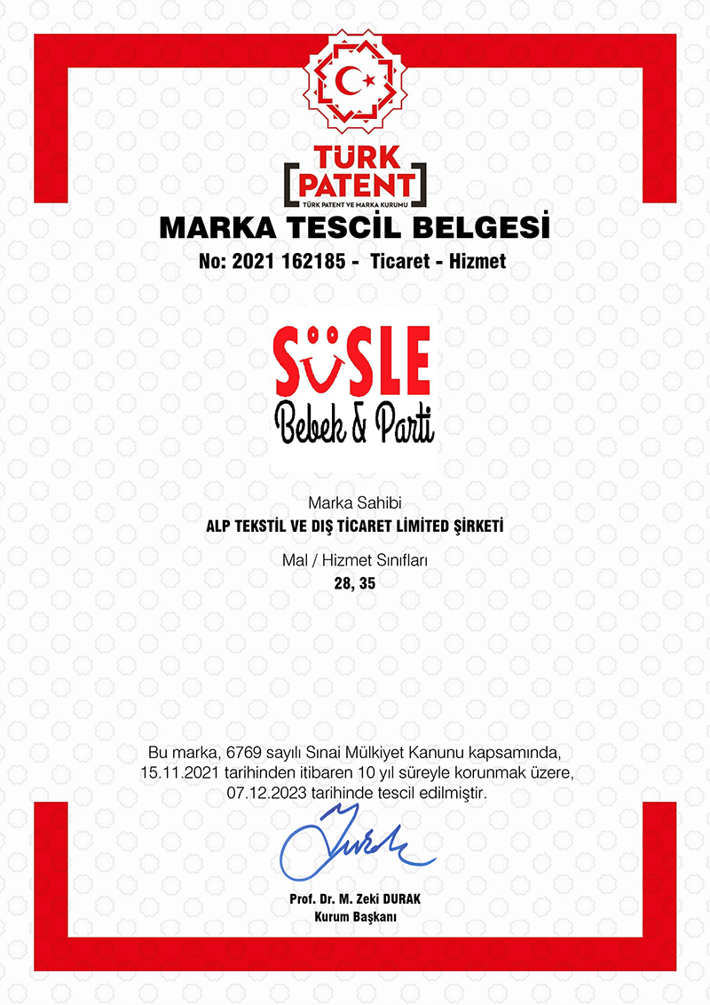 SüSLe Marka Tescil Belgesi