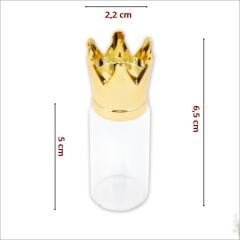 Cam Tüp Şişe 6,5cm x 2,2cm, Kral Tacı Altın Kapaklı - 1 Adet
