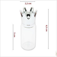 Cam Tüp Şişe 6,5cm x 2,2cm, Kral Tacı Gümüş Kapaklı-10 Adet