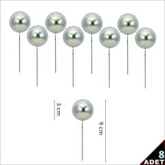 Çubuklu SüSLeme Topu, 3cm x 8 adet - Gümüş