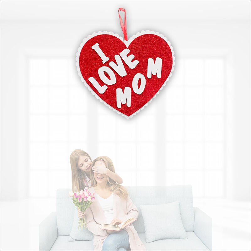 I Love MoM Simli Eva Sarkıt Kalp SüS - 32 cm