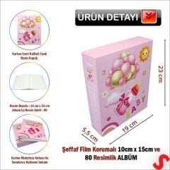 Bebek Fotoğraf Albümü Kutulu, 80 Resimlik - Pembe Biberon