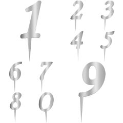 Pleksi Rakam Pasta Süsü, 12,5cm x 5cm - 1 Adet Gümüş 9
