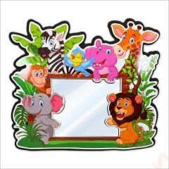Safari Sevimli Hayvanlar Aynalı Duvar Stickerı, 33cm x 30cm