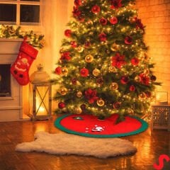 Yılbaşı Çam Ağacı Altı Örtüsü Desenli - 90 cm