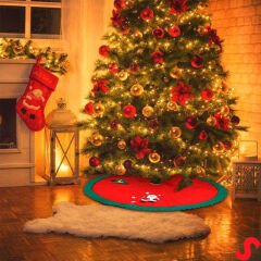 Yılbaşı Çam Ağacı Altı Örtüsü Desenli - 90 cm