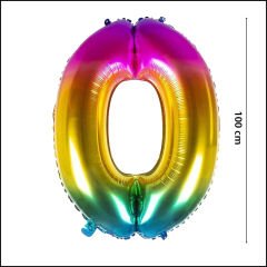 0 Yaş Rakam Folyo Balon, 100 cm - Gökkuşağı