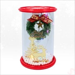 Yılbaşı Led Işıklı Ağaç ve Geyikli Cam Fanus, 13cm x 8,5cm