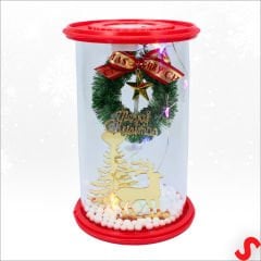 Yılbaşı Led Işıklı Ağaç ve Geyikli Cam Fanus, 13cm x 8,5cm