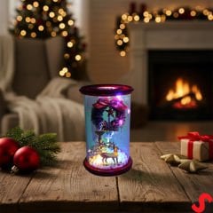 Yılbaşı Led Işıklı Ağaç ve Geyikli Cam Fanus, 13cm x 8,5cm