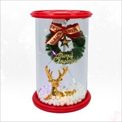 Yılbaşı Led Işıklı Geyikli Cam Fanus, 13cm x 8,5cm