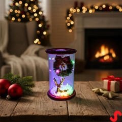 Yılbaşı Led Işıklı Geyikli Cam Fanus, 13cm x 8,5cm