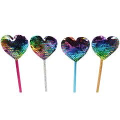 Pul Payetli Gökkuşağı Kalp Kurşun Kalem