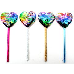 Pul Payetli Gökkuşağı Kalp Kurşun Kalem