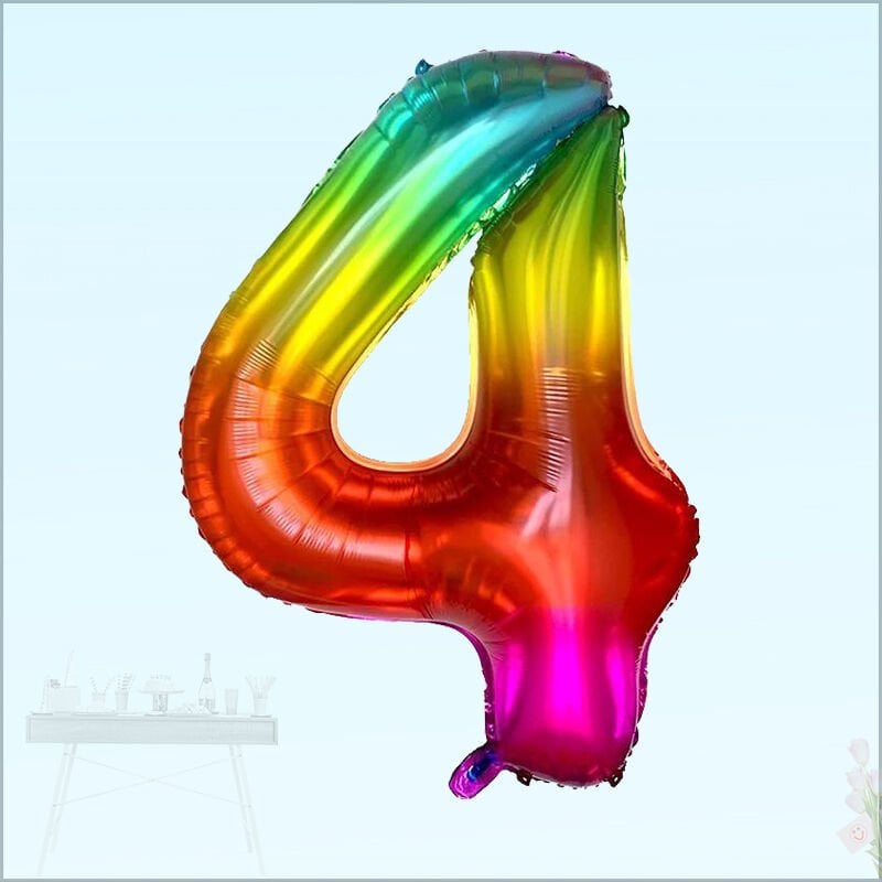 4 Yaş Rakam Folyo Balon, 100 cm - Gökkuşağı