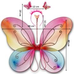 Kelebek Kanat, Asa ve Taç 3'lü Set - Rainbow
