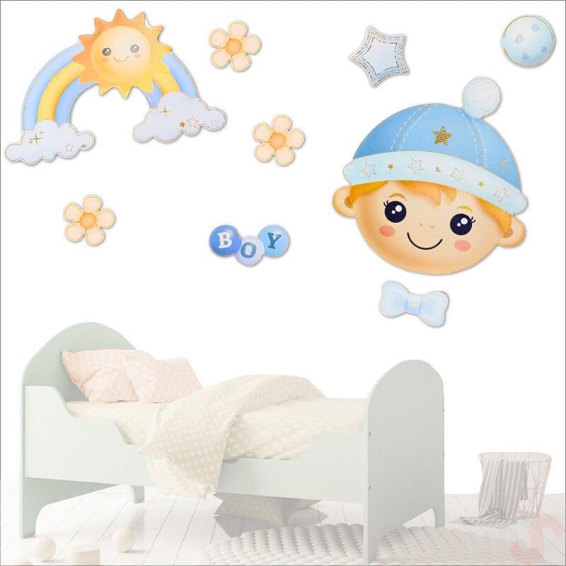 Erkek Bebek Odası, 9 Parça Duvar Sticker Seti