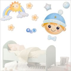 Erkek Bebek Odası, 9 Parça Duvar Sticker Seti
