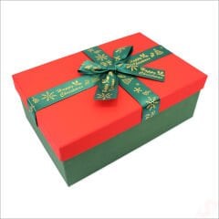 Kırmızı Kapaklı Fiyonklu Yeşil Kutu 23 cm - Büyük Boy