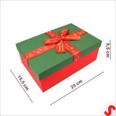 Yeşil Kapaklı Fiyonklu Kırmızı Kutu 23 cm - Büyük Boy