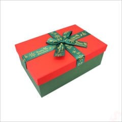 Kırmızı Kapaklı Fiyonklu Yeşil Kutu, 21 cm - Orta Boy