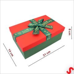 Kırmızı Kapaklı Fiyonklu Yeşil Kutu, 21 cm - Orta Boy