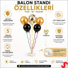 Balon Standı, Spiral 5 Çubuklu - 50 cm (Balonlar Hariç)