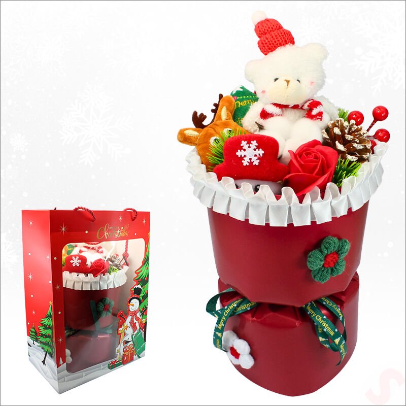 Pelüş Ayıcıklı Kokinalı Çantalı 35cm Yılbaşı Buketi - Kırmızı