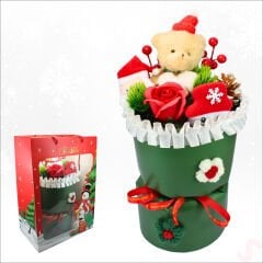 Pelüş Ayıcıklı Kokinalı Çantalı 35cm Yılbaşı Buketi - Yeşil