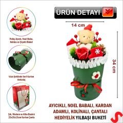 Pelüş Ayıcıklı Kokinalı Çantalı 35cm Yılbaşı Buketi - Yeşil