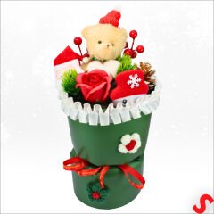 Pelüş Ayıcıklı Kokinalı Çantalı 35cm Yılbaşı Buketi - Yeşil