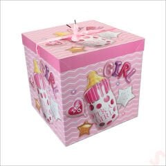 Kapaklı, Katlanır Demonte Karton Kutu, 30cm - Biberon & Pembe