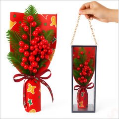 PVC Kutulu Kokinalı 26cm x 8,5cm Yılbaşı Buketi - Kırmızı