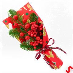 PVC Kutulu Kokinalı 26cm x 8,5cm Yılbaşı Buketi - Kırmızı