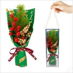 PVC Kutulu Kokinalı 26cm x 8,5cm Yılbaşı Buketi - Yeşil