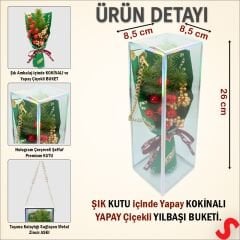 PVC Kutulu Kokinalı 26cm x 8,5cm Yılbaşı Buketi - Yeşil