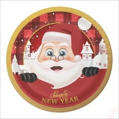 Yılbaşı Noel Baba Karton Tabak - 22cm x 8 Adet