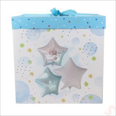 Kapaklı, Katlanır Demonte Karton Kutu, 30cm - Balon & Mavi