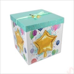 Kapaklı, Katlanır Demonte Karton Kutu, 30cm - Balon & Yeşil