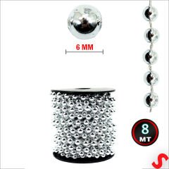 Zincir Boncuk Makara, 6mm x 8mt - Gümüş