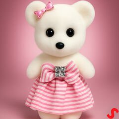 Pembe Kıyafetli Mini Teddy, 10,5cm x 7cm