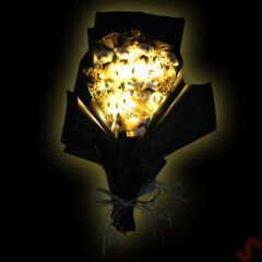 9 Pelüş Ayıcıklı, Kuru Çiçekli ve Led Işıklı Buket, 54x36cm