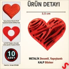 Yapışkanlı Kalp Sticker, 3,5 cm x 10 Adet - Kırmızı
