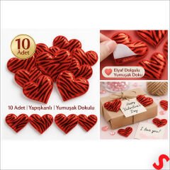 Yapışkanlı Kalp Sticker, 3,5 cm x 10 Adet - Kırmızı