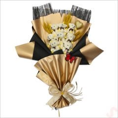 8 Pelüş Ayıcıklı, Kuru Çiçekli ve Led Işıklı Buket, 59x40cm