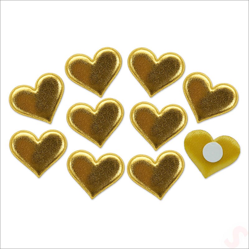 Yapışkanlı Kalp Sticker, 3,5 cm x 10 Adet - Altın