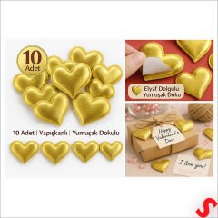 Yapışkanlı Kalp Sticker, 3,5 cm x 10 Adet - Altın