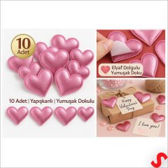Yapışkanlı Kalp Sticker, 3,5 cm x 10 Adet - Pembe
